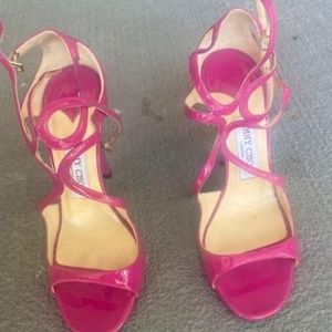 Authentic Jimmy Choo Jazzberry "Lang" Patent Leather Sandal sz 37.5